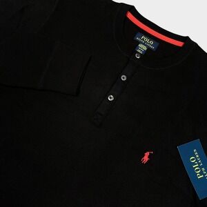 Polo Ralph Lauren Henley Sleepwear Shirt Mens Medium Black Waffle Knit NWT